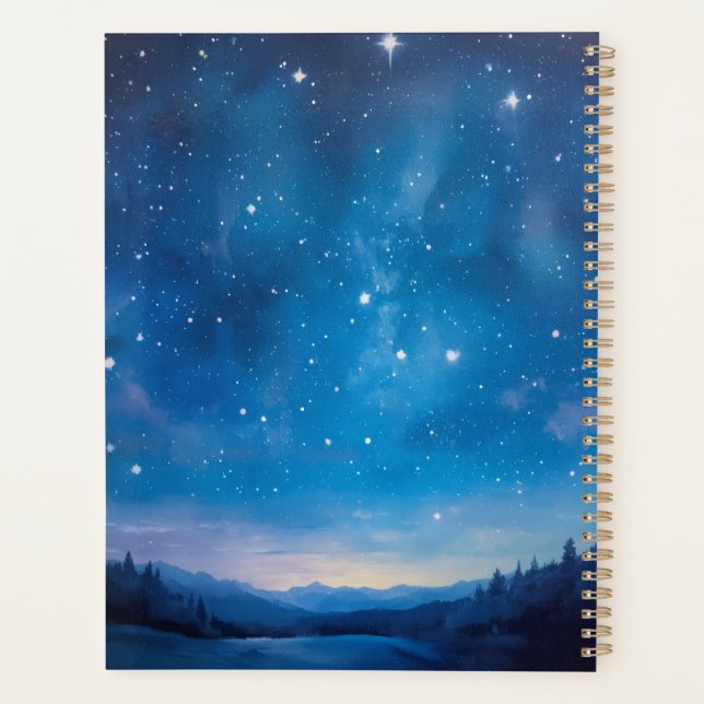 Dreamy Starry Night Sky over Forest Landscape Oil  Planner (Back)