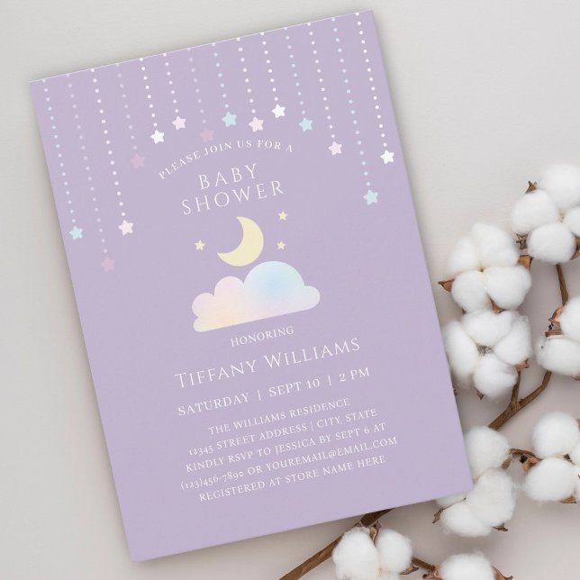 Dreamy Starry Sky Moon and Stars Baby Shower Invitation (Creator Uploaded)