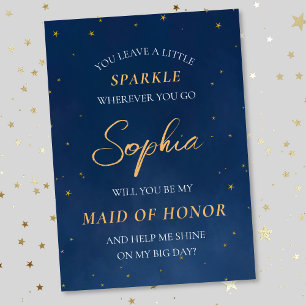 Dreamy Stars Celestial Navy Maid of Honour Proposa Card