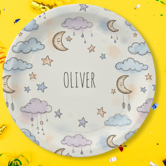 Dreamy Stars, Moons, and Fluffy Clouds  Paper Plate (Creator Uploaded)