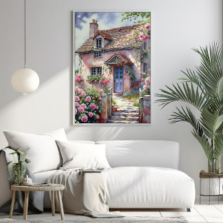 Dreamy Summer Village with Roses Poster