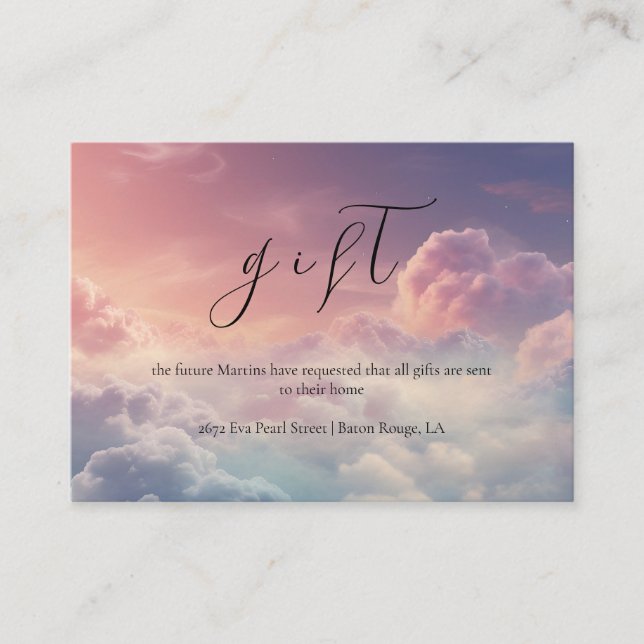 Dreamy Sunset Cloud 9 Bridal Shower Gift Enclosure Card (Front)