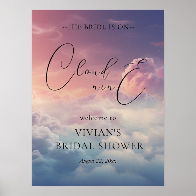 Dreamy Sunset On Cloud Nine Bridal Shower Welcome Poster (Front)