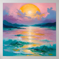 Dreamy Sunset Over Ocean Waves – Pastel Seascape P