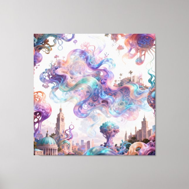 Dreamy Surreal Fantasy Cityscape Canvas Wall Art (Front)