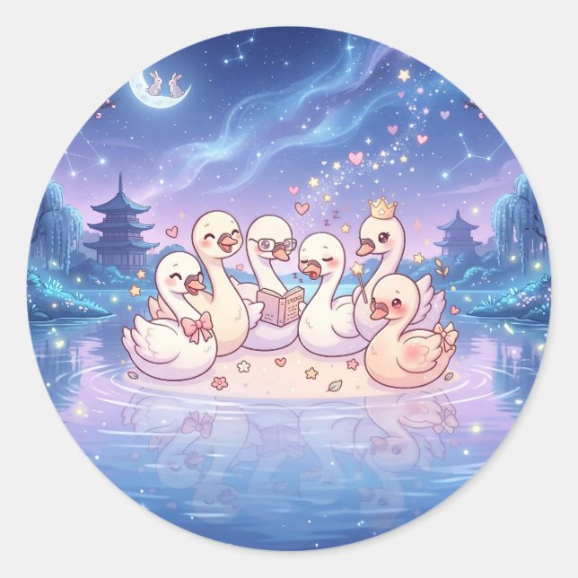 Dreamy Swan Family Sticker (Front)