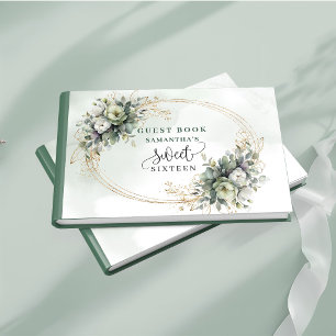 Dreamy Sweet 16 watercolor eucalyptus greenery   Guest Book