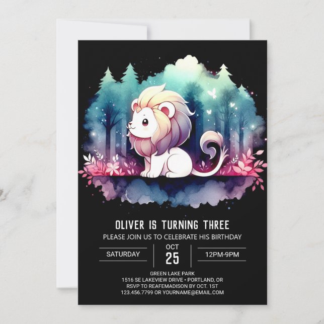 Dreamy Sweet Lion Birthday Invitation (Front)