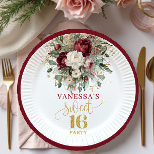 Dreamy Sweet Sixteen Blush Burgundy Plates