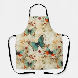 Dreamy Teal Butterfly Cottage Garden Floral Apron