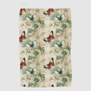 Dreamy Teal Butterfly Cottage Garden Floral Golf Towel