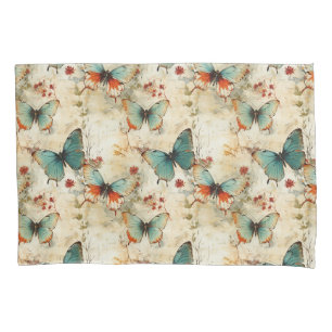 Dreamy Teal Butterfly Cottage Garden Floral Pillowcase