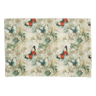 Dreamy Teal Butterfly Cottage Garden Floral Pillowcase