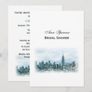 Dreamy Teal NYC Skyline Bridal Shower V Invitation