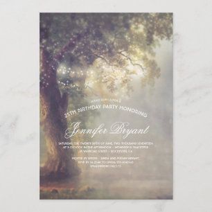 Dreamy Tree String Lights Rustic Birthday Party Invitation