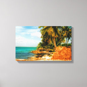 Dreamy Tropical Beach with Rowboat Canvas Print
