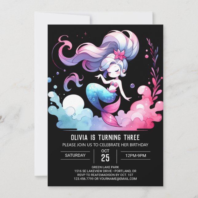 Dreamy Under the Sea Mermaid Birthday Invitation (Front)