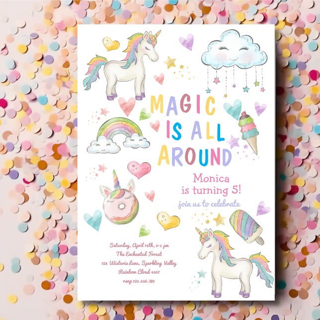 Dreamy unicorn magic is all around kids birthday invitation (Creator Uploaded)