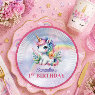 Dreamy Unicorn Pastel Colours Girl Birthday Paper Plate