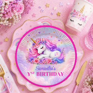 Dreamy Unicorn Pastel Colours Girl Birthday Plates
