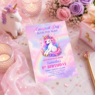 Dreamy Unicorn Pink Purple Girl Birthday Invite