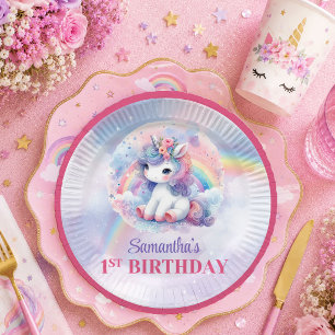 Dreamy Unicorn Pink Purple Girl Birthday Paper Pla Plate