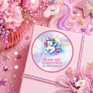 Dreamy Unicorn Pink Purple Girl Birthday Party Sti Classic Round Sticker