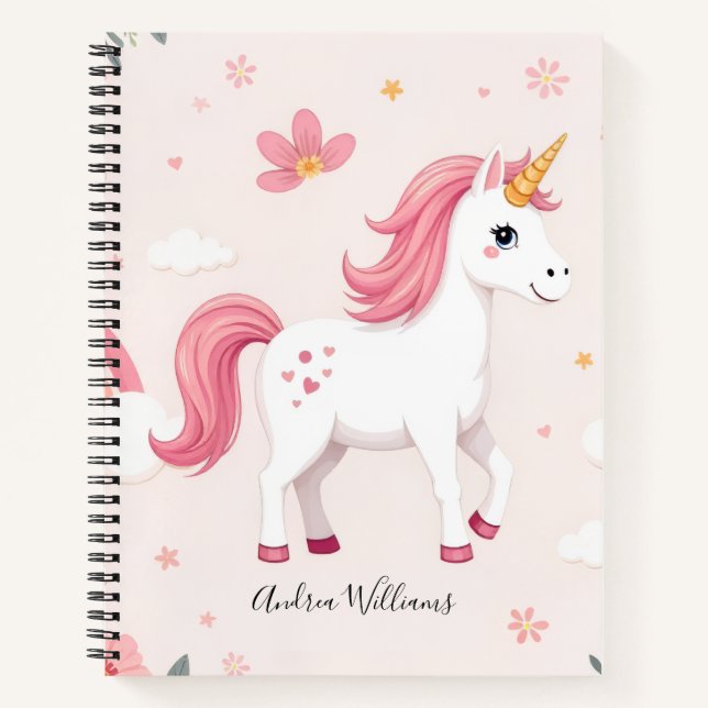 Dreamy Unicorns, Rainbows, Flowers, Cute Notebook (Front)