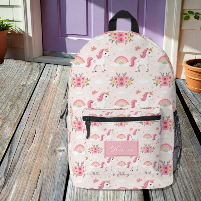 Dreamy Unicorns, Rainbows, Flowers, Name Printed Backpack (Creator Uploaded)