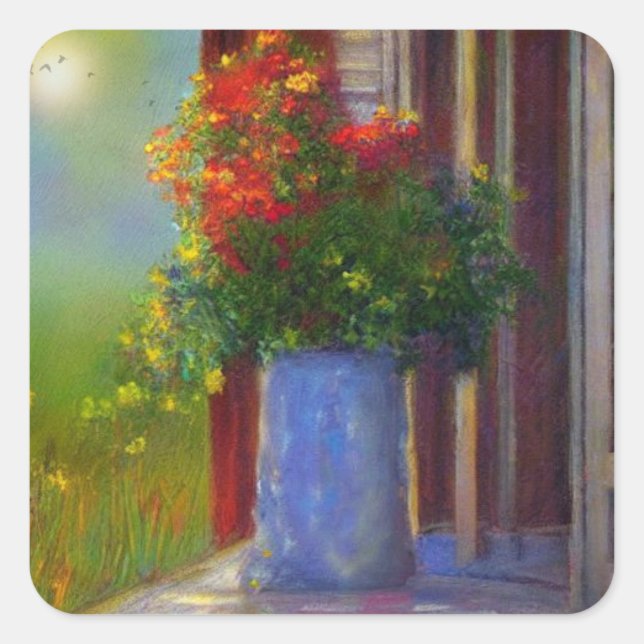 Dreamy Vase Of Flowers Square Sticker (Front)