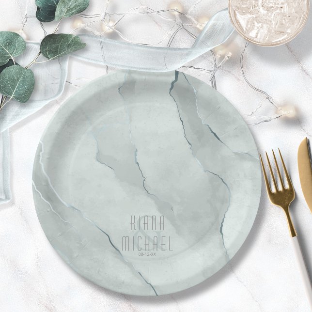 Dreamy Watercolor Abstract Wedding Green/Bl ID817 Paper Plate (Creator Uploaded)