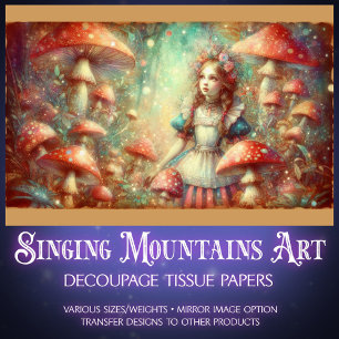 Dreamy Watercolor Alice and Mushrooms Decoupage Tissue Paper