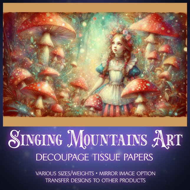 Dreamy Watercolor Alice and Mushrooms Decoupage Tissue Paper (Creator Uploaded)