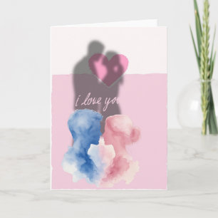 Dreamy Watercolor Couple I Love You Card - Pink Bl