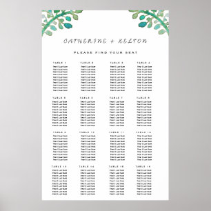 Dreamy Watercolor Greenery Wedding Seating Chart