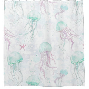 Dreamy Watercolor Jellyfish Ocean Pattern (1) Shower Curtain