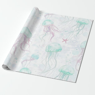 Dreamy Watercolor Jellyfish Ocean Pattern Wrapping Paper