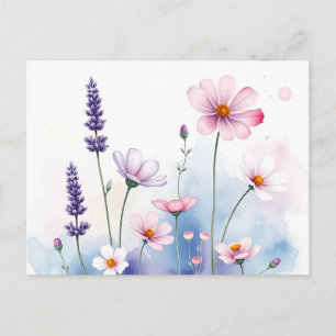 Dreamy Watercolor Lavender and Cosmos  Postcard