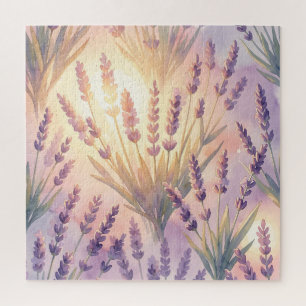 Dreamy Watercolor Lavender Purple Floral Pattern Jigsaw Puzzle