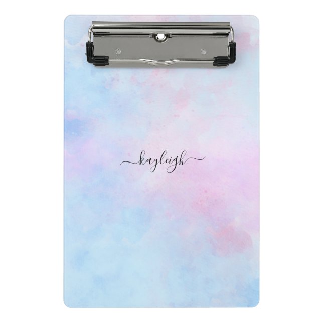 Dreamy Watercolor Pink Blue Turquoise Mini Clipboard (Front)