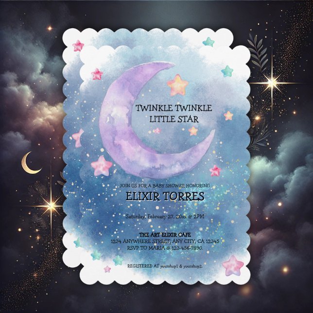 Dreamy Watercolor Twinkle Little Star Baby Shower Invitation (Creator Uploaded)