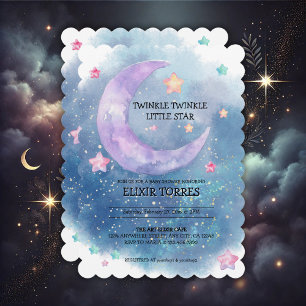 Dreamy Watercolor Twinkle Little Star Baby Shower Invitation