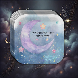 Dreamy Watercolor Twinkle Little Star Baby Shower Paper Plate