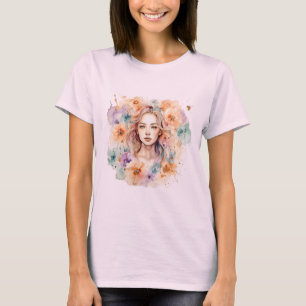 Dreamy Watercolor Woman Feminine Artistic T-Shirt