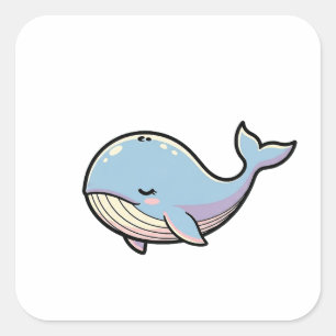 Dreamy Whale – Cute Kawaii Animal Illustration Square Sticker