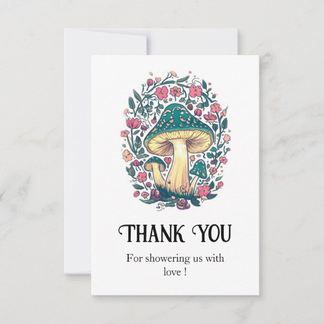 Dreamy Whimsical Mushroom Baby Shower Thank You Card (Front)