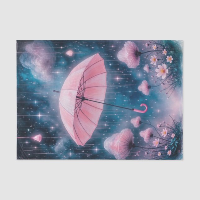 Dreamy Whimsical Pink Umbrella Decoupage Paper  (Front)