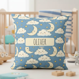 Dreamy Whimsical Sleeping Moon and Clouds Cushion