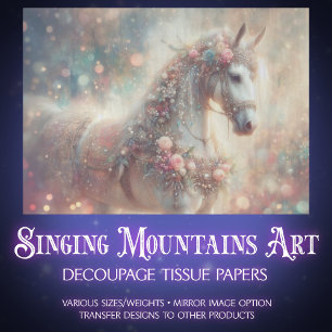 Dreamy White Horse With Floral Accents Decoupage Tissue Paper
