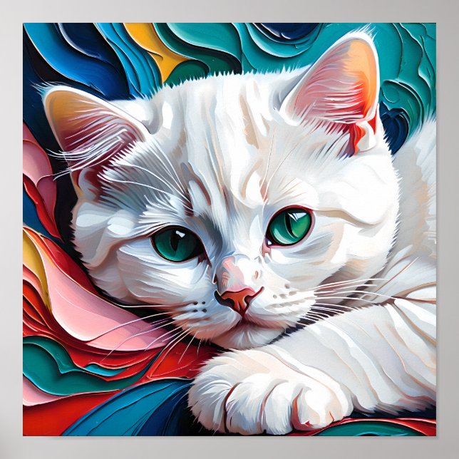 Dreamy White Kitten – Soft Pastel Abstract Cat Art Poster (Front)
